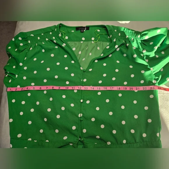 Broadway 38 Green Polka Dot Tie-Front Blouse xl - Picture 3 of 8